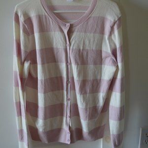 Gap Preppy Pink Wide Striped Classic Cardigan XL Spring Fall Light Sweater NICE